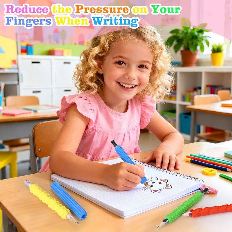 BUSOHA 4 Pack Textured Silicone Pencil Grips - Sensory Fidget for Classroom Textured Squishy Pencil Grips for Kids Handwriting ADHD Tools for Anxiety Relief Items Stocking Stuffers Gift - Image 3